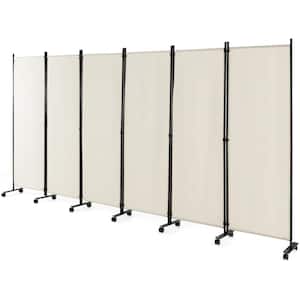 6-Panel Folding Room Divider 6 ft. Rolling Privacy Screen with Lockable Wheels White