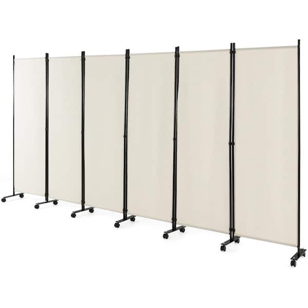 Costway 6-Panel Folding Room Divider 6 ft. Rolling Privacy Screen with Lockable Wheels White