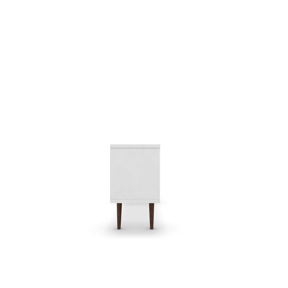 White Mid-Century Modern TV Stand with Cabinet and Shelves