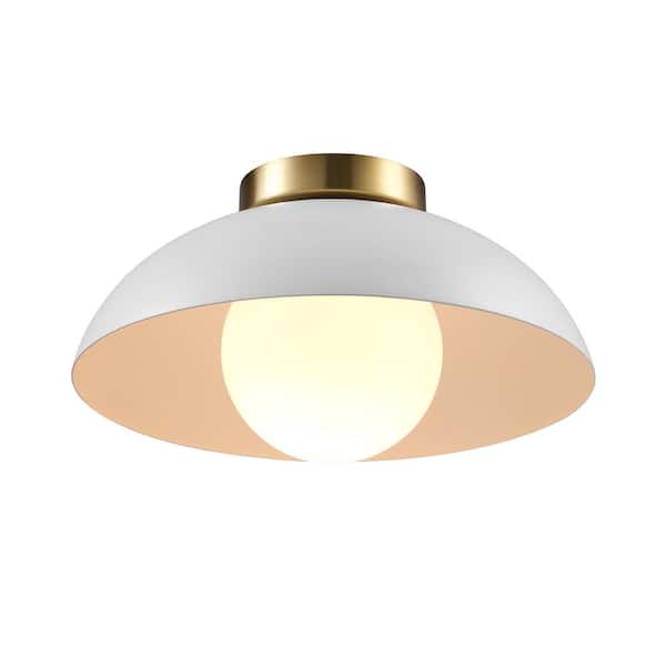 Globe Electric 5.9 In. 1-Light Matte White Flush Mount Ceiling Light with White Opal Glass Shade