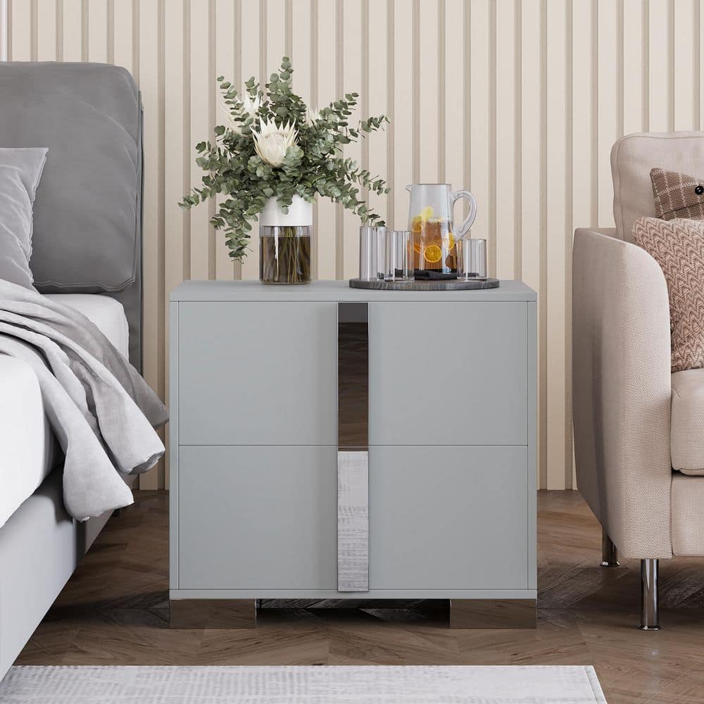 23.25 in. Gray End Table Nightstand with 2 Drawer and Mirrored Metal Handles, Bedside Sofa Table for Living Room Bedroom price history on PriceWatchPro
