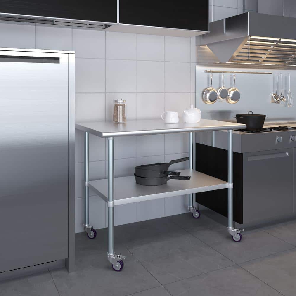 48" Stainless Steel Work Table with Undershelf and Casters