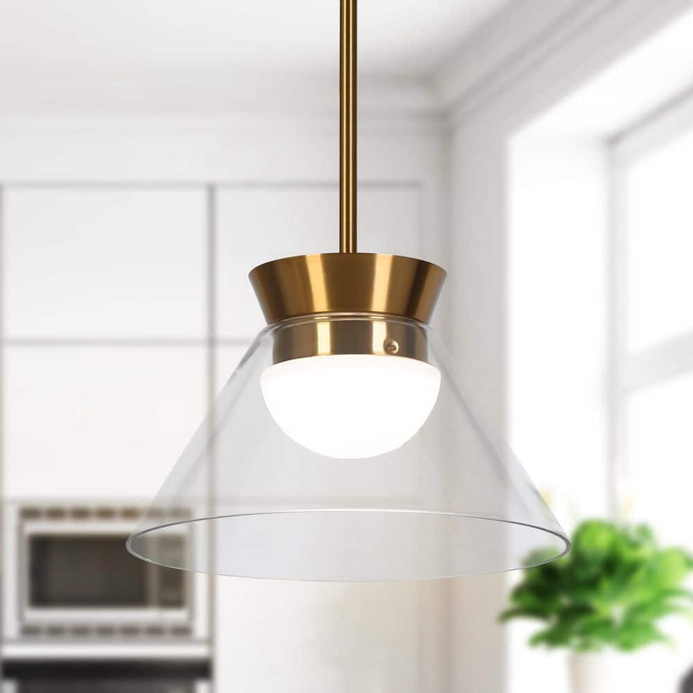 Modern 1-Light Plated Brass Bell Pendant Light, Contemporary Clear Glass Integrated LED Hanging Kitchen Island Light price history on PriceWatchPro