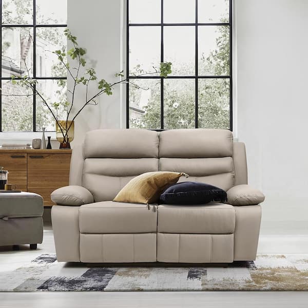 Lazzara Edelia 64 in. W Latte Leather Manual Double Reclining 2-Seater Loveseat