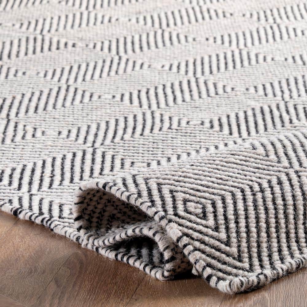 Ivory Geometric Flat Woven Wool Runner Rug