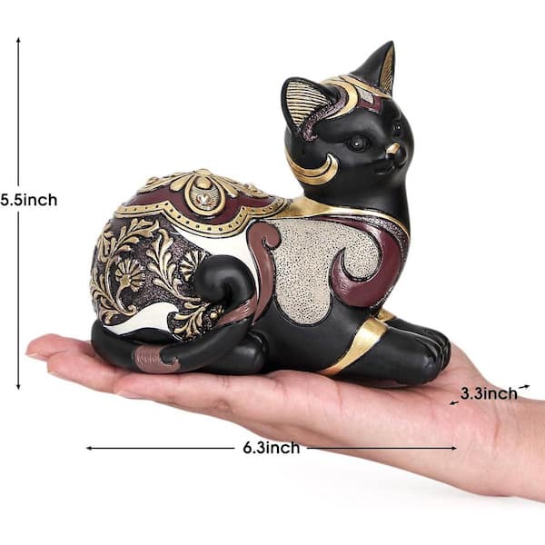 5.5 in. x 6.3 in. Resin Vintage Matte Black Cat Figurine, Retro