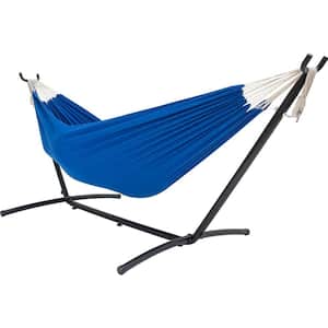 7 ft. Double Hammock with Space Saving Steel Stand Includes Portable Carrying Case and Head Pillow in Blue