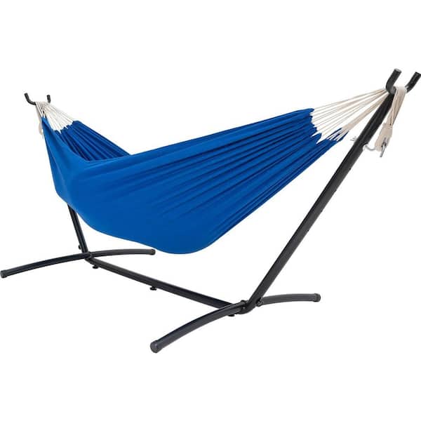 cenadinz 7 ft. Double Hammock with Space Saving Steel Stand Includes Portable Carrying Case and Head Pillow in Blue