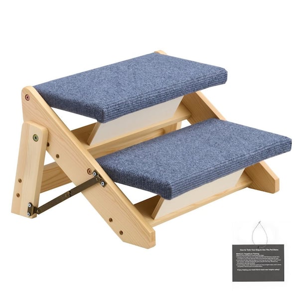 2-Step Wooden Pet Stairs, Foldable Ladder for Beds Sofas Cars, 110 lbs. Capacity, Durable Stable for Small to Large Pets