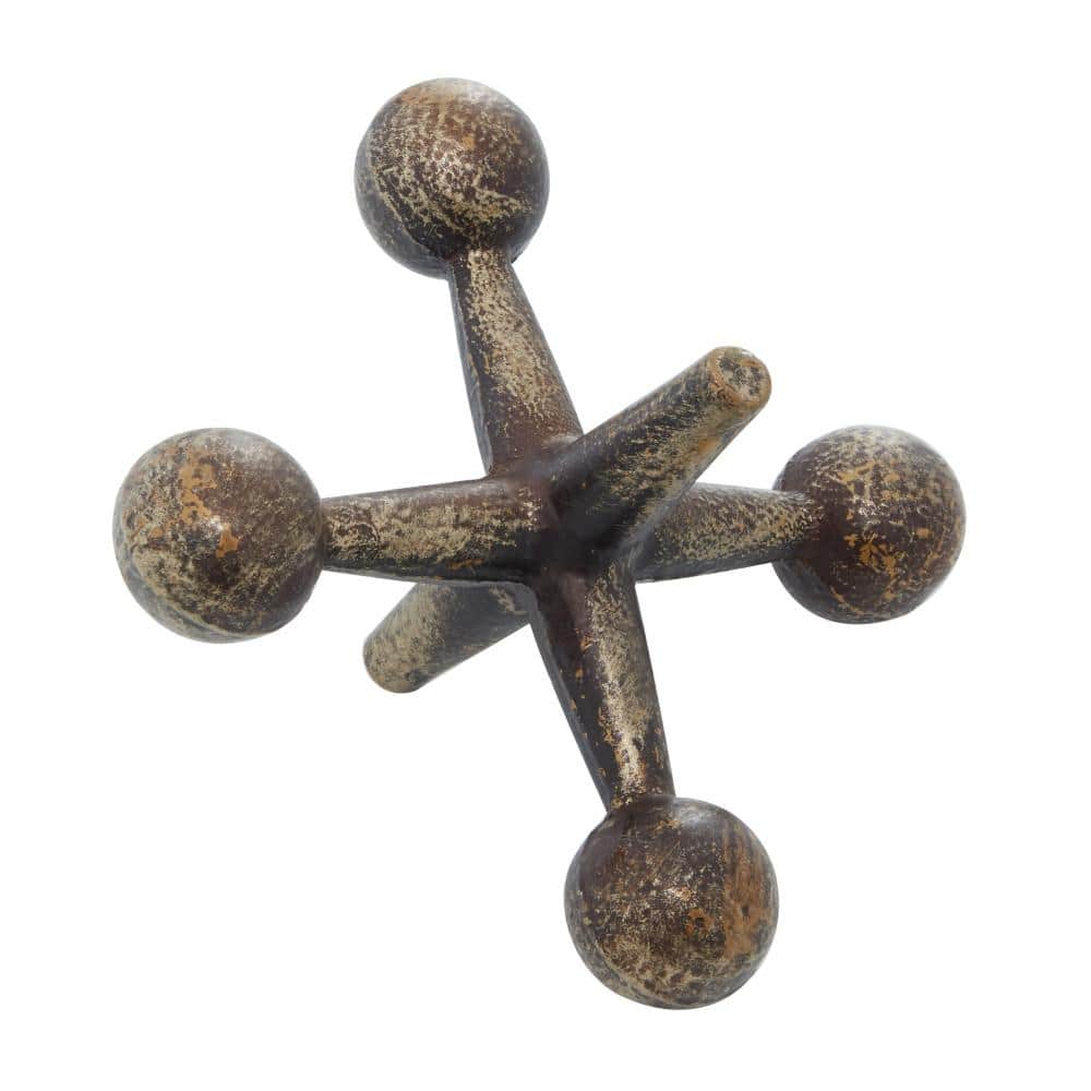 Distressed Gold and Black Iron Jacks Sculpture Set, 9"