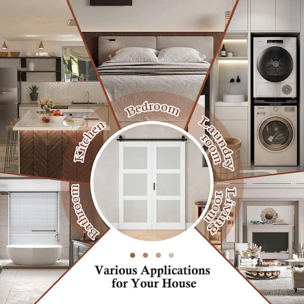 EH PUERTA 60 in. x96 in. 3-Lite Tempered Frosted Glass White