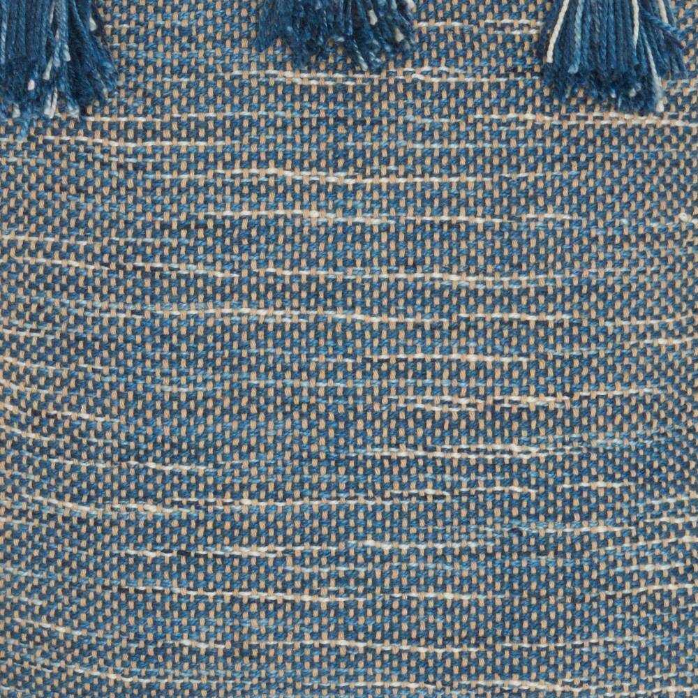 Navy Woven Cotton Throw Pillow with Tassels, 18" x 18"