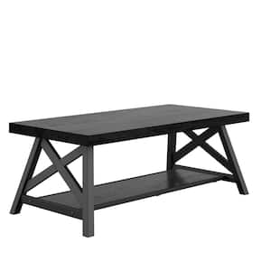 48 in. Black Large Rectangle Wood Coffee Table with Shelf