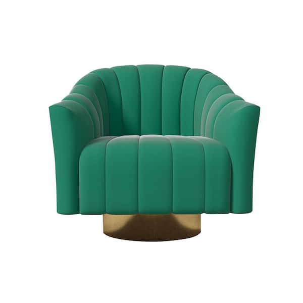 Unbranded 29.92 in. Wide Green Velvet Upholstery Swivel Accent Chair Barrel Chair with Metal Base