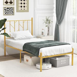 Gold Metal Frame Twin Size Platform Bed Frame Heavy-duty Metal Bed Frame Sturdy Metal Slat Support