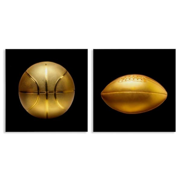 Stupell Industries Golden Designer Sports Balls by Graffi tee Studios 2-Pieces Unframed Sports Graphic Art Print 24 in. x 24 in.