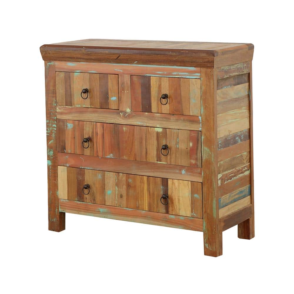 Rustic Reclaimed Wood 4-Drawer Accent Cabinet in Brown