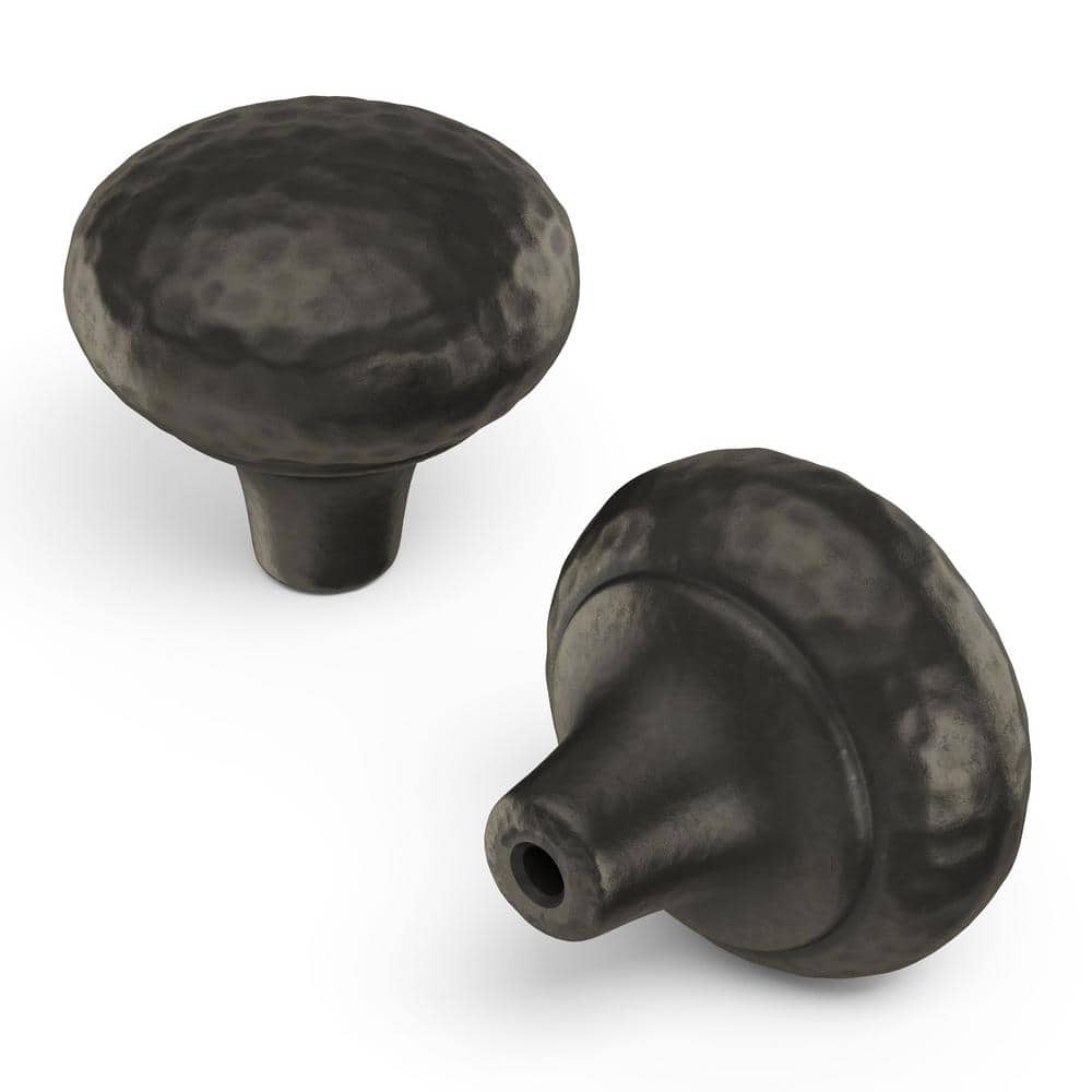 Black Iron Round Rustic Cabinet Knob with Mounting Hardware