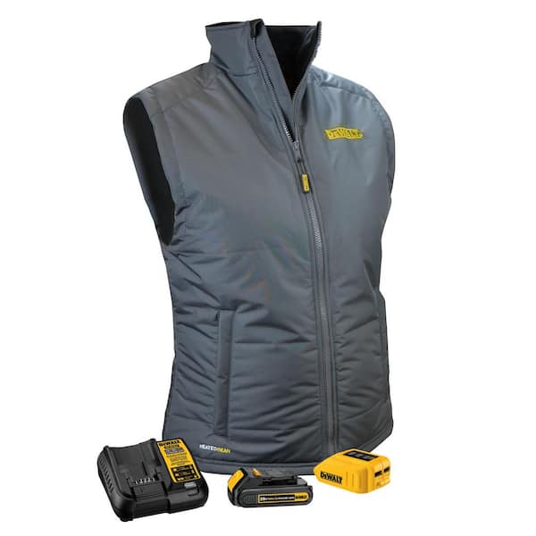 DEWALT Women's Medium Gray 20-Volt/12-Volt MAX Heated Quilted Vest Kit with 20-Volt Lithium-Ion MAX Battery and Charger