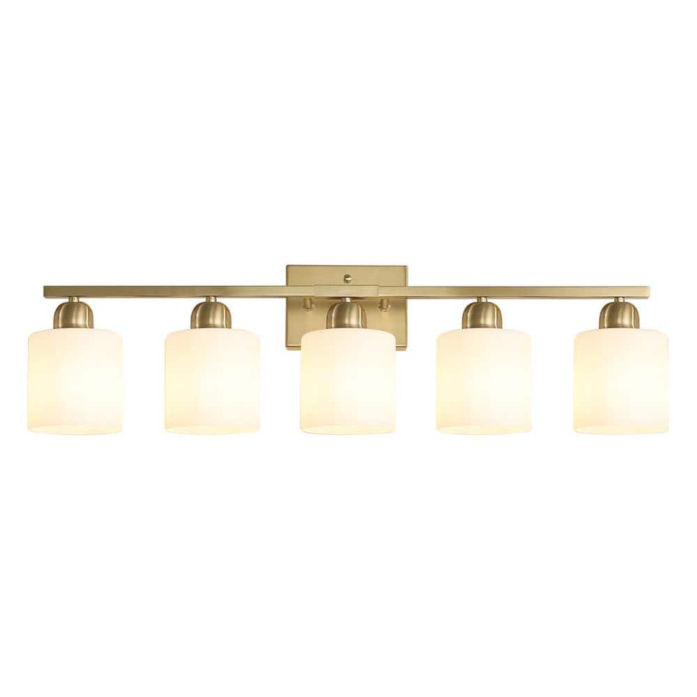 31.5 in. 5-Light Modern Gold Bathroom Vanity Wall Light with Frosted Glass Shades price history on PriceWatchPro