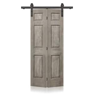 24 in. x 84 in. Vintage Gray Stain 6-Panel MDF Hollow Core Composite Bi-Fold Barn Door with Sliding Hardware Kit