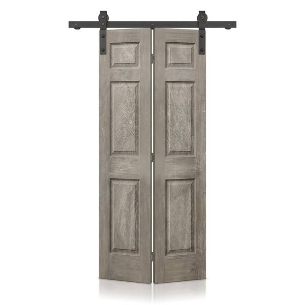 CALHOME 24 In X 84 In Vintage Gray Stain 6 Panel MDF Hollow Core   Vintage Gray Calhome Bifold Doors Bifold 1100 2 Side Bf At 6pl 84x24 Ebsc 64 600 