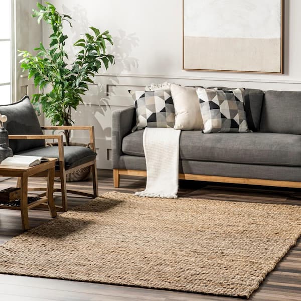 Hailey Farmhouse Solid Jute Tan 8 ft. x 10 ft. Area Rug