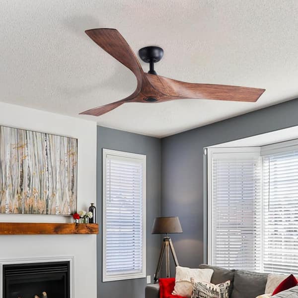 52 in. Walnut Modern DC Motor Ceiling Fan with Remote Control and 6 Speeds