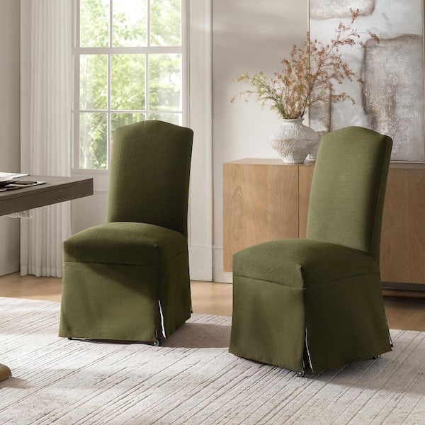 Belicia Moss Polyester Dining Chair with Solid Wood Legs (Set of 2)