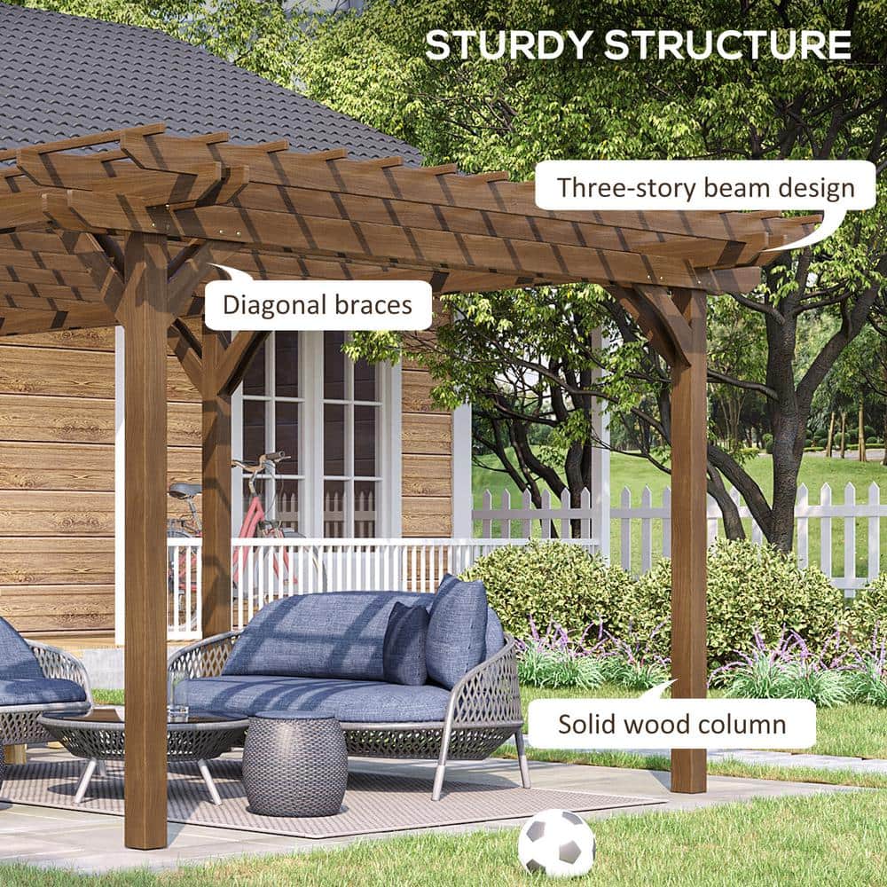 Large Brown Fir Wood Outdoor Pergola with Canopy