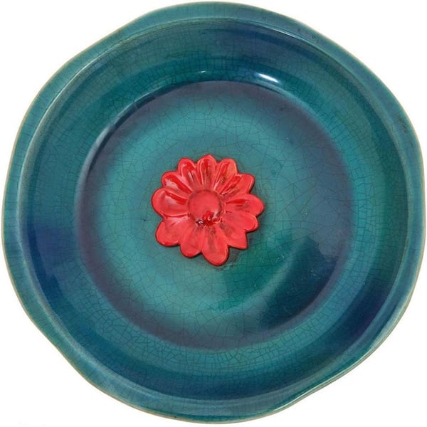 12 in. Dia Ceramic Bird Bath for Outside, Green Bird Bath Bowl with Vintage Decoration