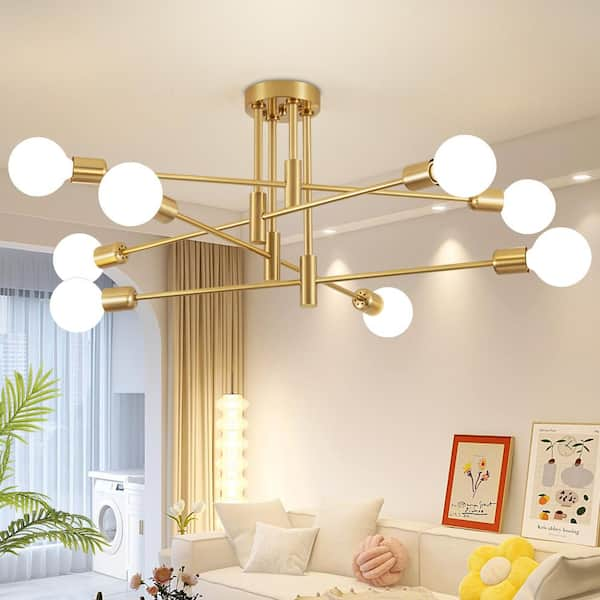 Deyidn 8-Light Vintage Gold Linear Sputnik Chandelier for Living Room ...