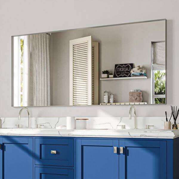 60 in. W x 28 in. H Silver Aluminum Rectangle Framed Tempered Glass Bathroom Wall-Mounted Mirror
