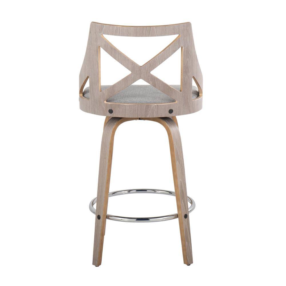 Charlotte Gray Upholstered Swivel Counter Stool with Light Wood and Metal