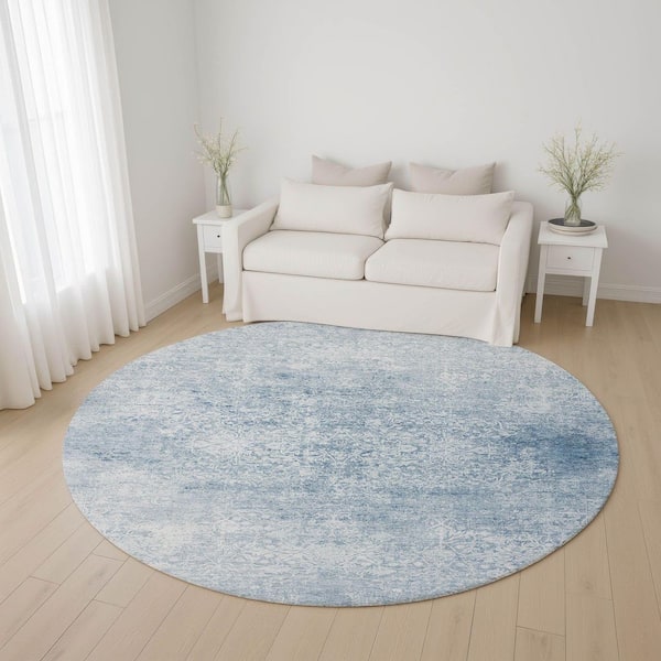Mayfield Premium Machine Washable Abstract AMF1763 Sky 8 ft. x 8 ft. Round Rug