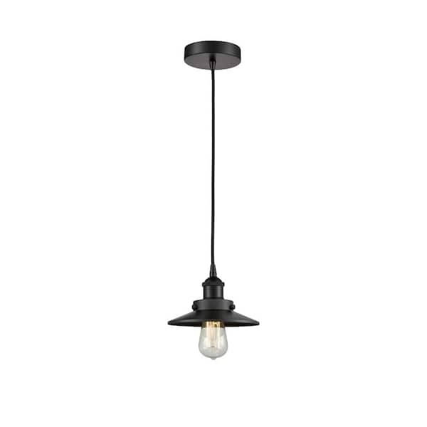 Railroad 100-Watt 1-Light Matte Black Standard Mini Pendant Light with Metal Shade