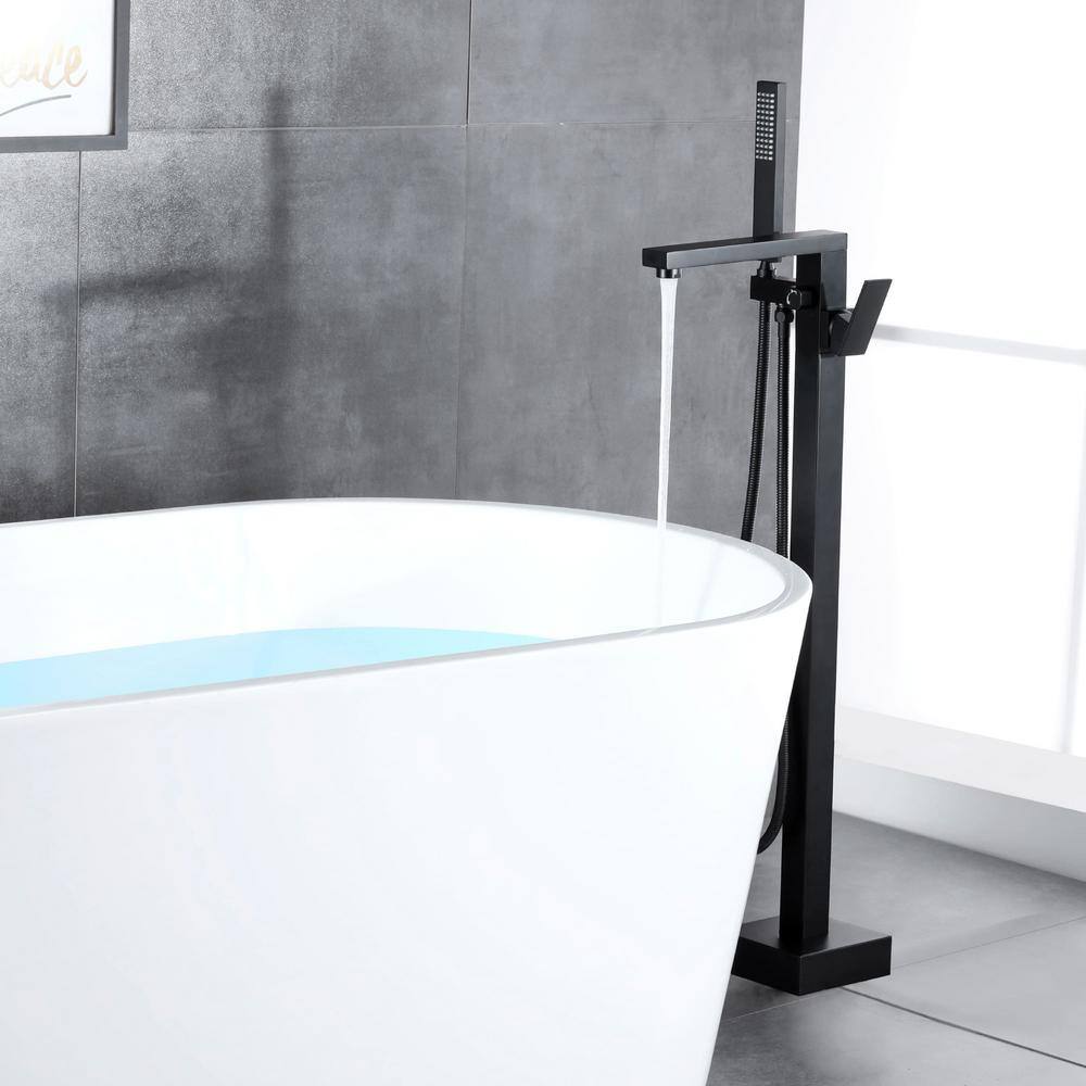 Matte Black Brass Freestanding Tub Faucet with Hand Shower