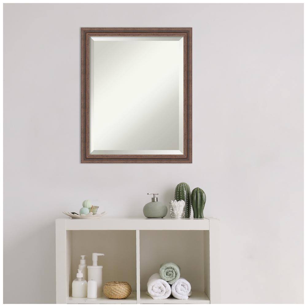 Distressed Rustic Brown Beveled Wood Bathroom Vanity Mirror