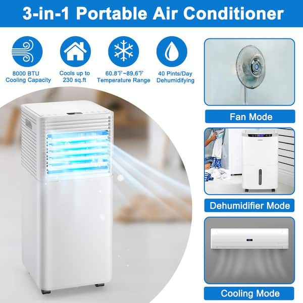 Costway 5,300 BTU Portable Air Conditioner Cools 220 Sq. Ft. with Remote  Control in White FP10119US-GR - The Home Depot