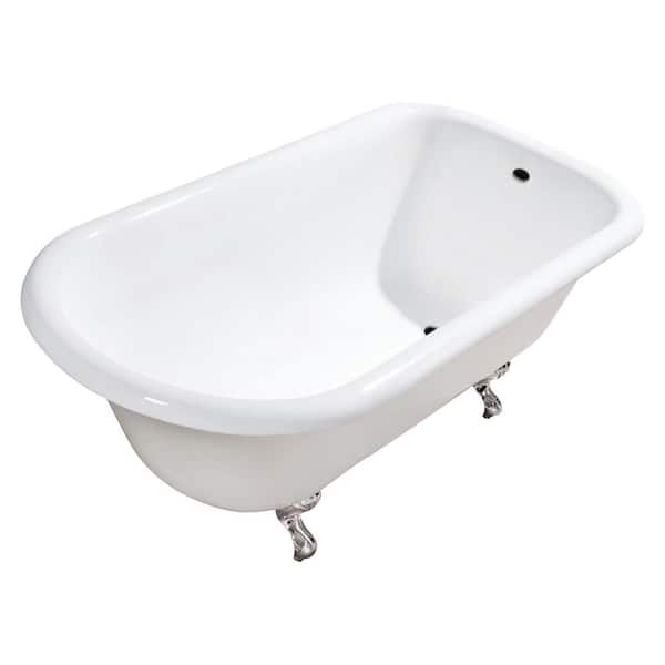 Kingston Brass Aqua Eden 54 in. x 30 in. Cast Iron Clawfoot Soaking Bathtub in White/Polished Nickel