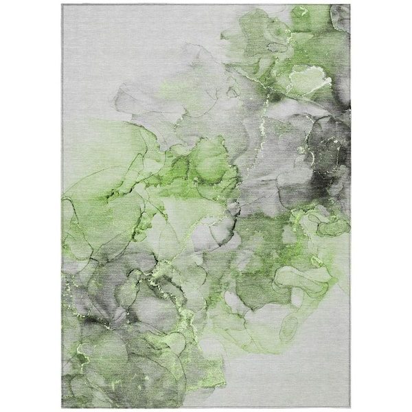 HomeRoots Green 3 ft. x 5 ft. Woven Abstract Polyester Rectangle Indoor/Outdoor Area Rug