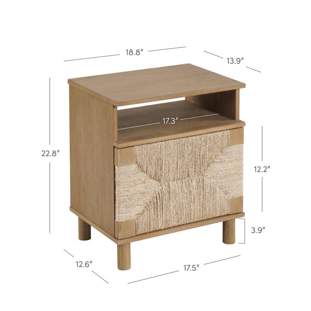 Beacon Light Brown Wood and Seagrass Nightstand