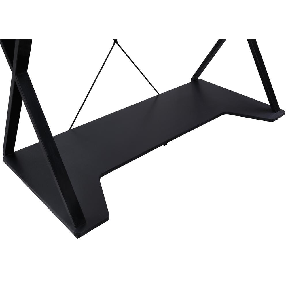 Black Gaming Desk with RGB LED Lights and Dual Monitor Shelf