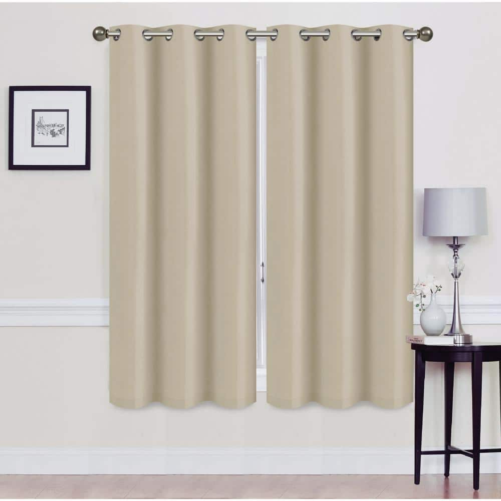 Madonna Taupe Solid Polyester Thermal 76 in. W x 63 in. L Grommet Blackout Curtain Panel (Set of 2) -  J&V TEXTILES, MADONNA 63 TAUPE