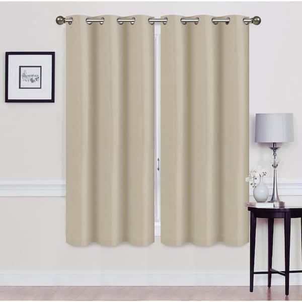 J&V TEXTILES Madonna Taupe Solid Polyester Thermal 76 in. W x 63 in. L Grommet Blackout Curtain Panel (Set of 2)