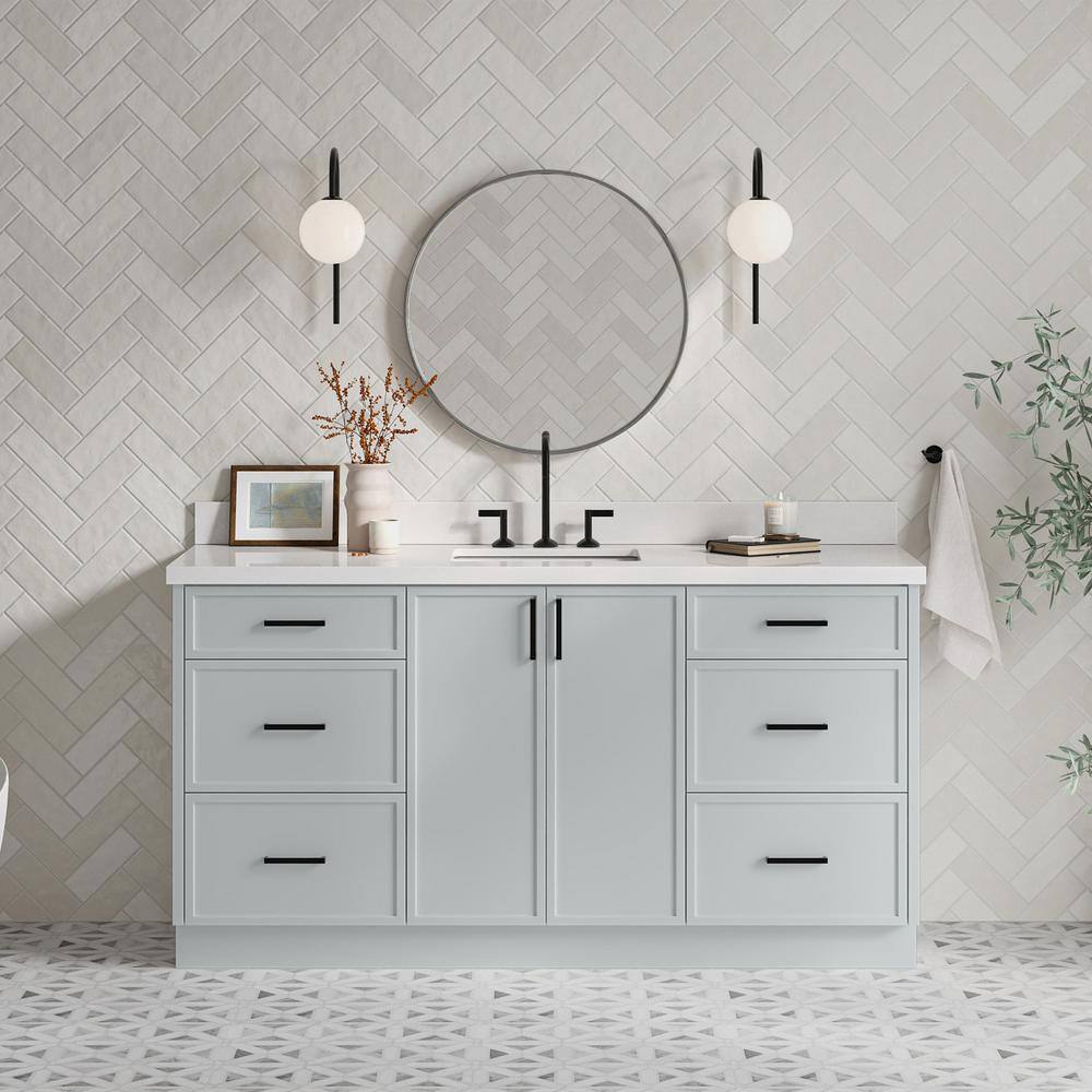Kelly 67" Light Gray Wood Single Sink Vanity with White Quartz Top
