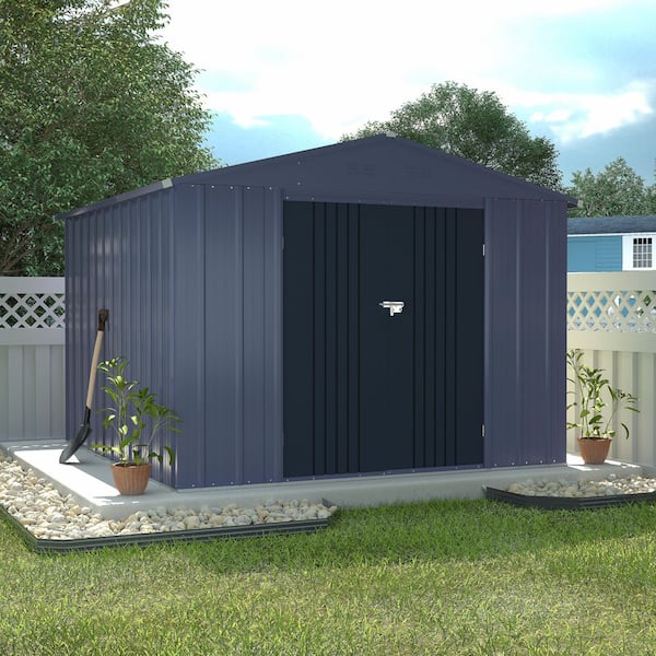 VEIKOUS 8 ft. W x 8 ft. D Outdoor Metal Storage Shed in Gray (64 sq. ft.)