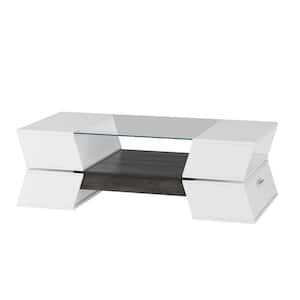 47.2 in. Width White and Dark Wood Grain Rectangle Wooden End Table Coffee Table With 5 Shelves and 2 Doors