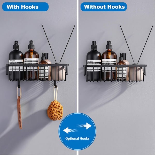 Wall Mounted Rectangle Shower Caddy Shower Basket in Stainless Steel Matte Black