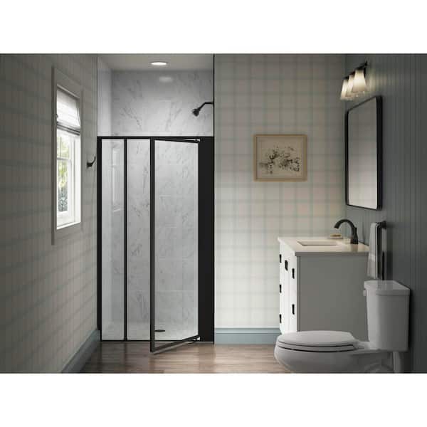 Attend 39 in. W x 69 in. H Pivot Framed Shower Door in Matte Black